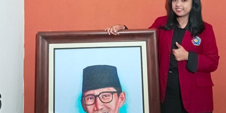 Lukis Wajah Sandiaga Uno, Mahasiswa UMM Pecahkan Rekor MURI